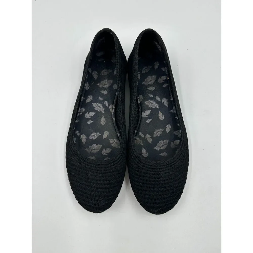 Skechers Flats Casey Ballet Flats Stretch Fit Ribbed Shoes Round Toe Sz 7 Black